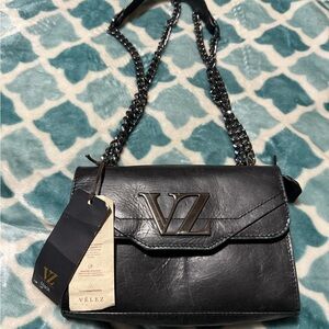 New mini leather  Velez hands free bag with chain